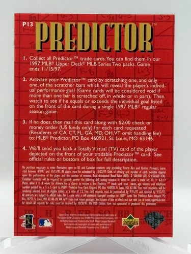 1997 Upper Deck Major League Baseball Predictor Promo Card #P13 Jim Thome - Picture 2 of 2