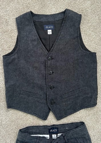 Children's Place Size 8 Vest and Pants Set Boys Charcoal Formal Attire - Picture 2 of 4