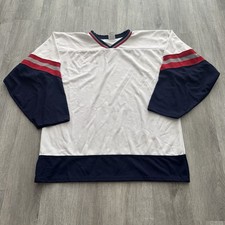 Vintage 90s Athletic Knit Superstar Mesh Blank White USA Hockey Jersey Mens Lg