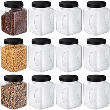 12 Pack 32 Oz Plastic Jar with Lid Bulk 1/4 Gallon Clear Grip Storage Contain...