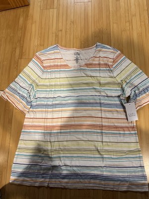 Croft & Barrow Striped multi color Cotton Short Sleeve Top Size XXL 2XL bow