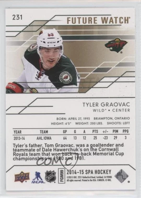 2014-15 SP Authentic Future Watch Limited /25 Tyler Graovac #231 Rookie RC - Image 2 of 2