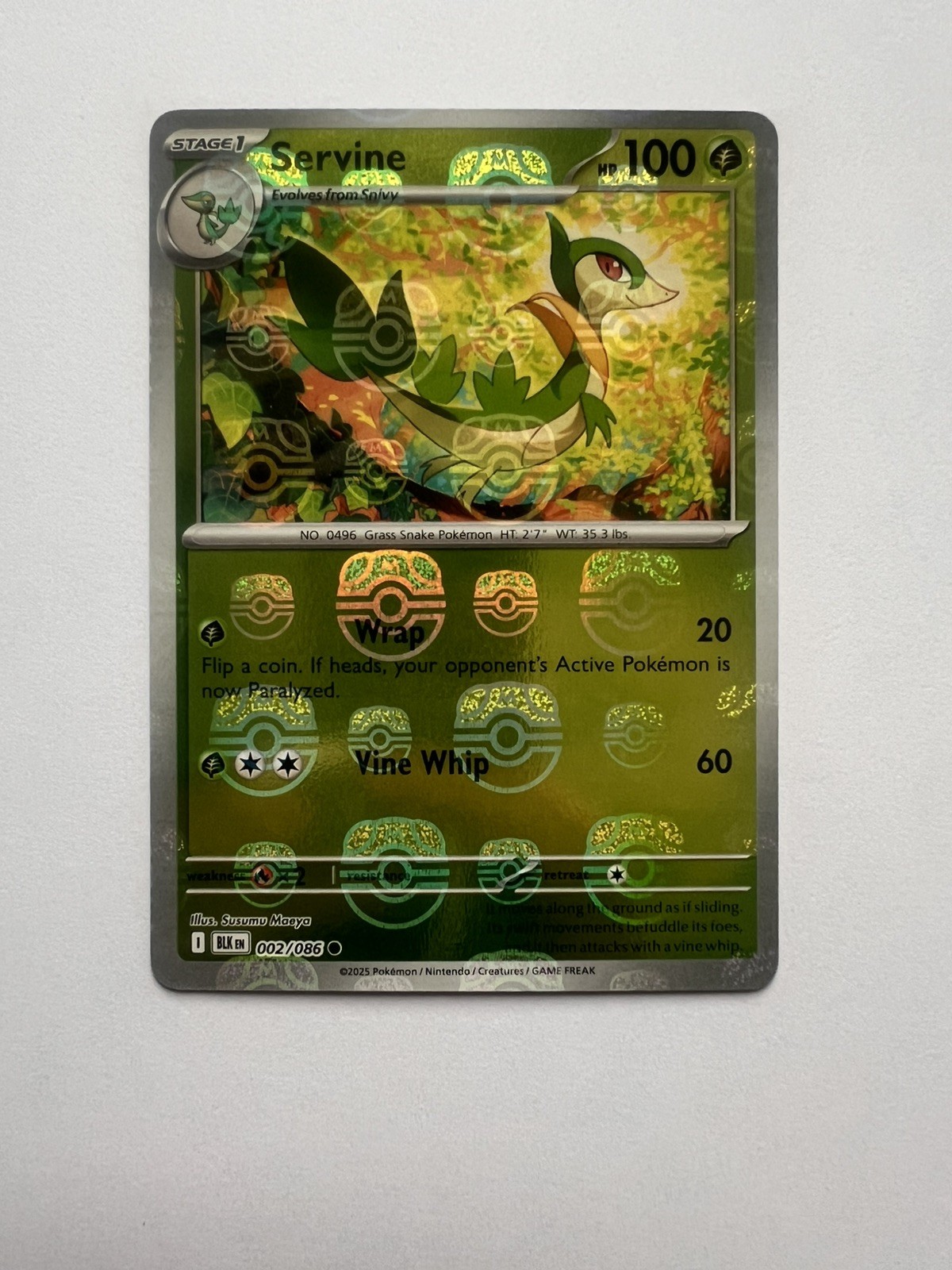2025 Pokemon Black Bolt Servine Master Ball Reverse Holo Masterball 002/086 NM