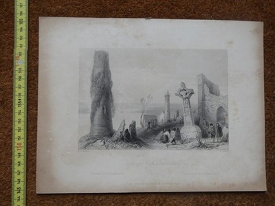 Ancient Cross, Clonmacnoise, Stahlstich Bartlett / Griffith, Ed. Virtue London c