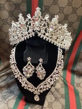 Tiara With Beautiful Beads Set With Earrings And Necklace