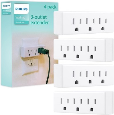6-Outlet Extender, 2/4 Pack, Grounded Wall Tap, Adapter Spaced Outlets, 3-Prong