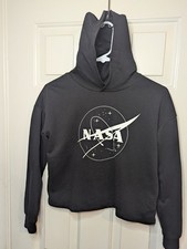 H M Black NASA Hoodie Unisex Youth Size 12-14 Excellent Used Condition