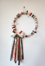 Handmade Americana Spool and Rag Bow Wreath -...