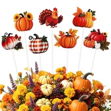7PCS Thanksgiving Metal Garden Stakes Yard Signs, 15.35 Inch Fall Pumpkin Tur...