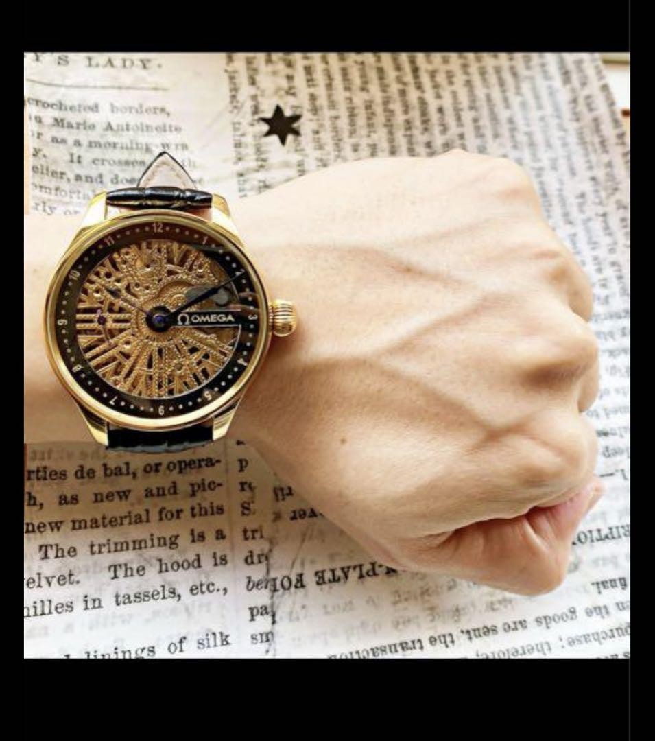 ゴリラ　OMEGA スケルトン 腕時計 ゴールド/ブラックネイビー　オメガ Omega Skeleton Watch Black & Gold Leather Strap Used From Japan | eBay