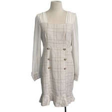 Shein Tweed Mini Dress Gold Button Detail Long Sleeves - Size M