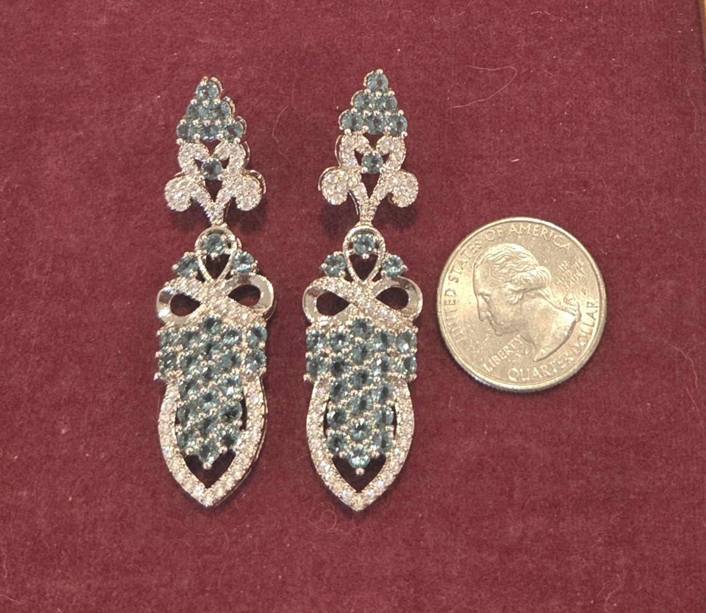 STATEMENT Pageant 2.5" Dangle Pierced Earrings Si… - image 2