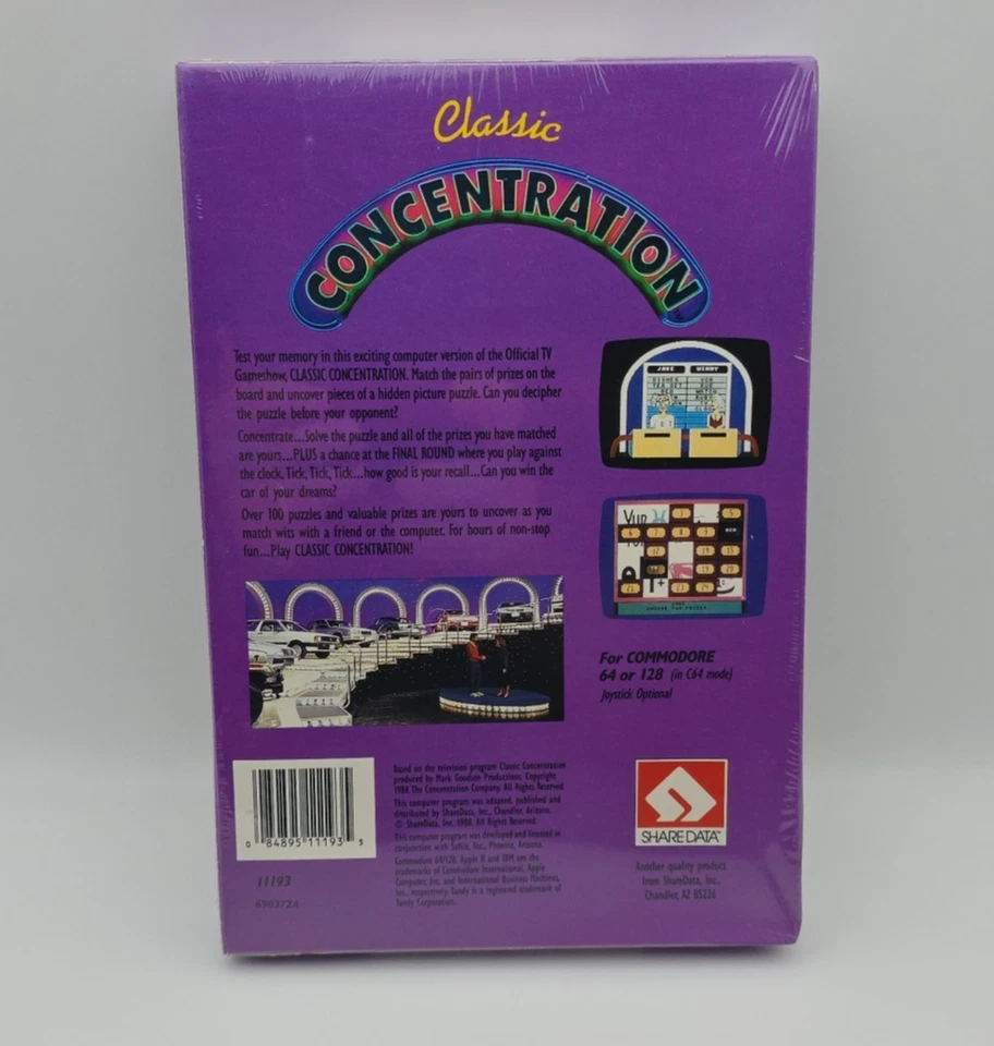 NIB! Sealed - CLASSIC CONCENTRATION - by Sharedata - For Commodore 64 128 -Nice! - Image 2 of 4