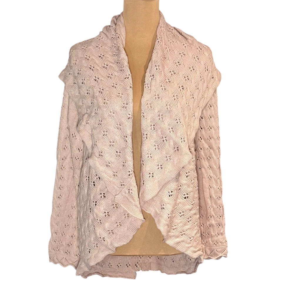 Cárdigan Boho Tejido Abierto Talla L Melocotón 100% Algodón Mantón Cuello Cottage Romántico Foto 2 de 4