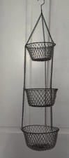 Cesta de alambre colgante de cocina de colección de 3 niveles plegable abuela casa de campo núcleo granja