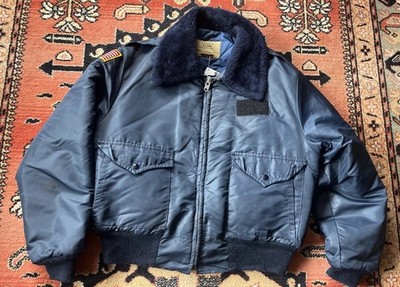 VINTAGE Blue Schott NYC Fur Collar Bomber Jacket Flight XL B-15A
