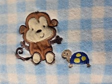 Carters Just one You Brown Monkey Turtle Blue White Check Baby Blanket