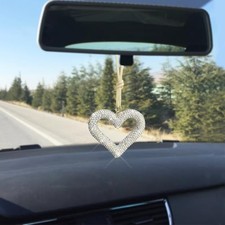 Bling Heart Car Hanging Accessories, Car Pendant for Women, Crystal Auto Silver