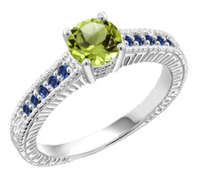 925 Sterling Silver 1.00 Carat Natural Peridot and Created Sapphire Wedding Ring