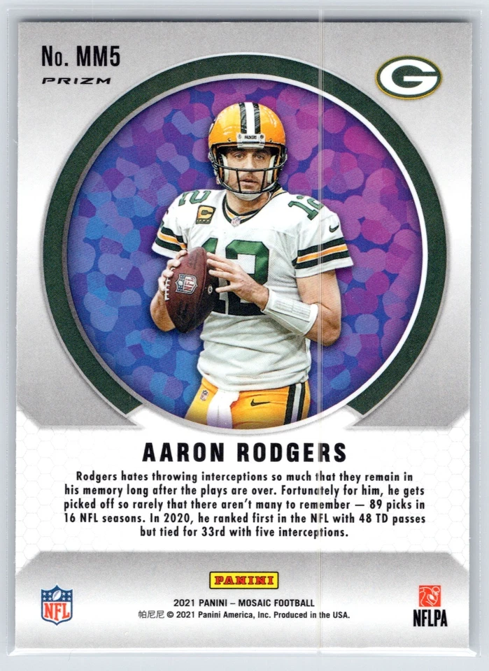 2021 Panini Mosaic Aaron Rodgers #MM5 Men of Mastery - Image 2 of 2