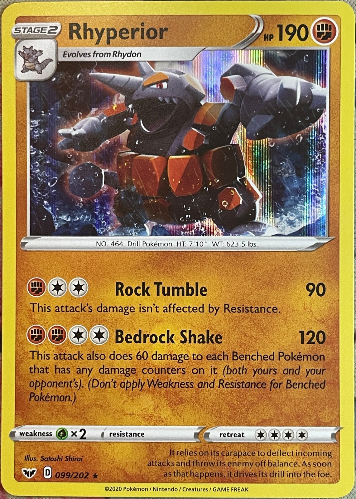 Rhyperior Holo Rare - 099/202 - Sword & Shield Base Pokemon 2020