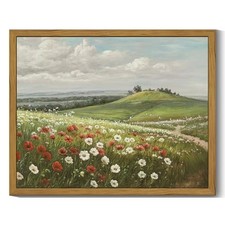 Vintage Landscape Framed Wall Art 10L" x 8W" Brown Grassland Floral Field