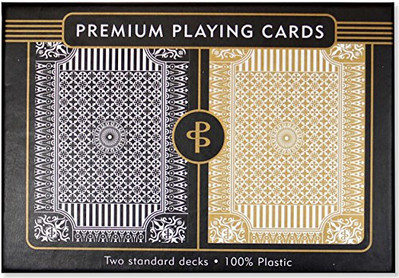 BLACK & GOLD PREMIUM PLASTIC PLAYING CARDS, SET OF 2, By Peter Pauper Press NEW