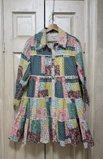 Simply Southern Size M Allie Quilted Patchwork Floral Pattern Long Sleeve Dress