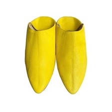Yellow Leather Babouche Slippers Handmade Moroccan Women Genuine Leather
