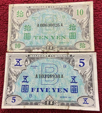 1945 10 Yen  Allied Occupation Currency 2 PCS - WWII Japan Military Currency B17