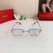 Style Rimless Sunglasses Blue Pink Gradient Lens Gold NEW