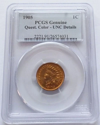 1905 Indian Head Cent - PCGS Genuine Quest. Color UNC Details, Penny 1C coin