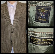 Hart Schaffner Marx 1970  s Vintage Tan Houndstooth Blazer Sport Coat 42R