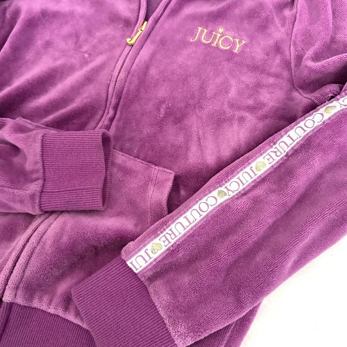 Juicy Couture Purple Gold Velour Stripe Sleeve Zip Up Hoodie Sweater Girls Sz 6 - Picture 4 of 11