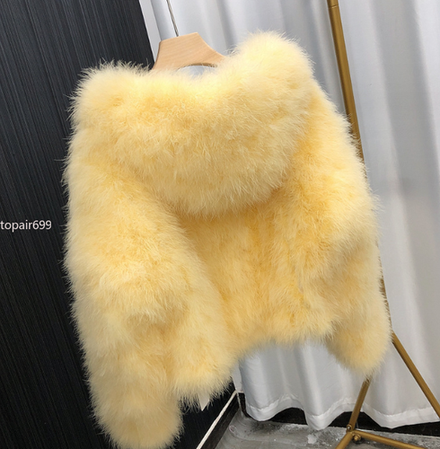 Women's 100% Genuine Ostrich Fur Hooded Coat Real Fur Warm Soft Jacket Outerwear - Picture 2 of 29