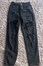 Pretty Little Thing Extreme Ripped Denim Mom Jeans In Black 