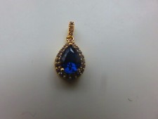Yellow Gold Blue Sapphire Pendant 9 Carat With CZ  Pear Shape