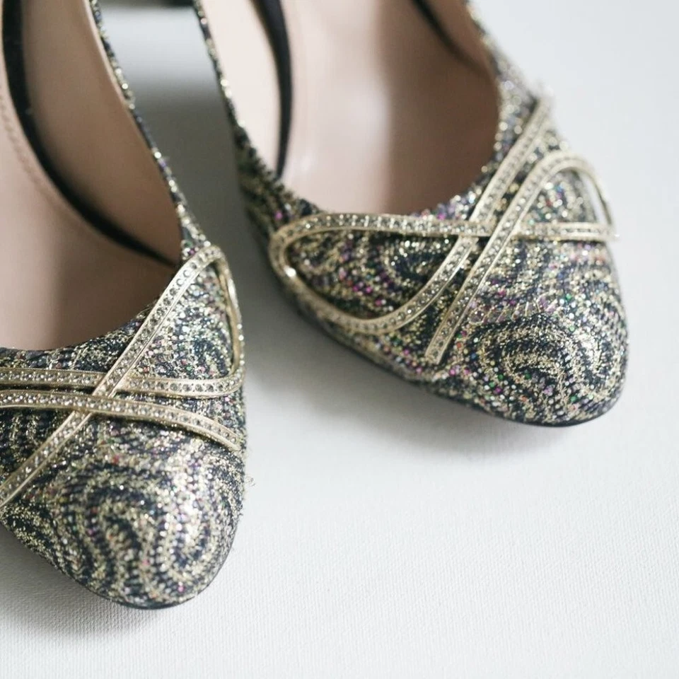 Nina Ricci High-Heel Glitter Black  Suede Pumps 37 - Image 3 of 4