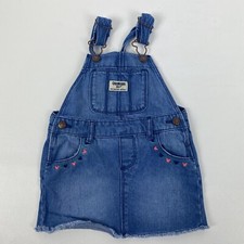 OshKosh Denim Bib Overall Skirt Toddler Girls Size 24 Months Embroidered Dress