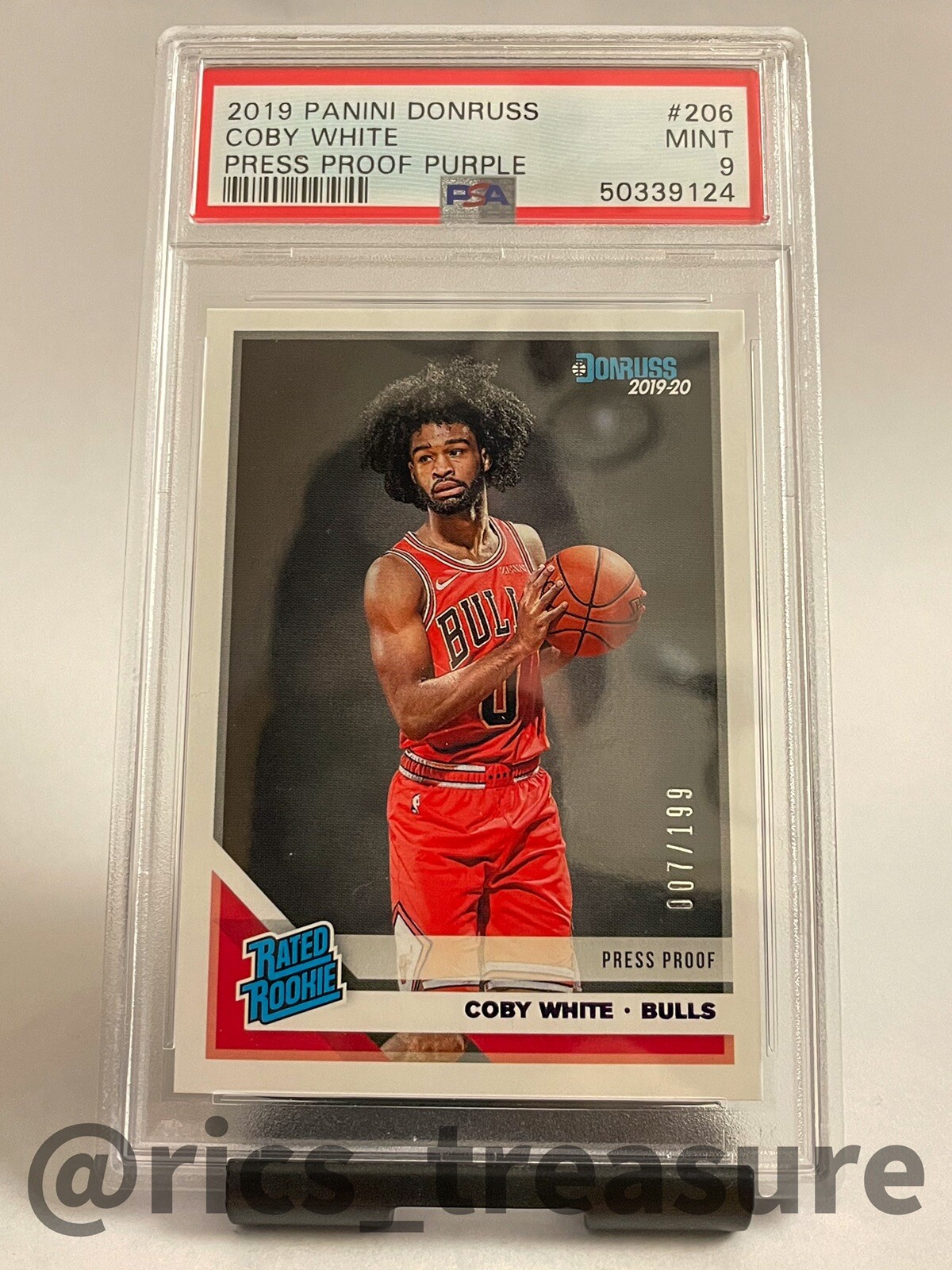 PSA 9 2019 Panini Donruss Coby White Press Proof Purple 007/199