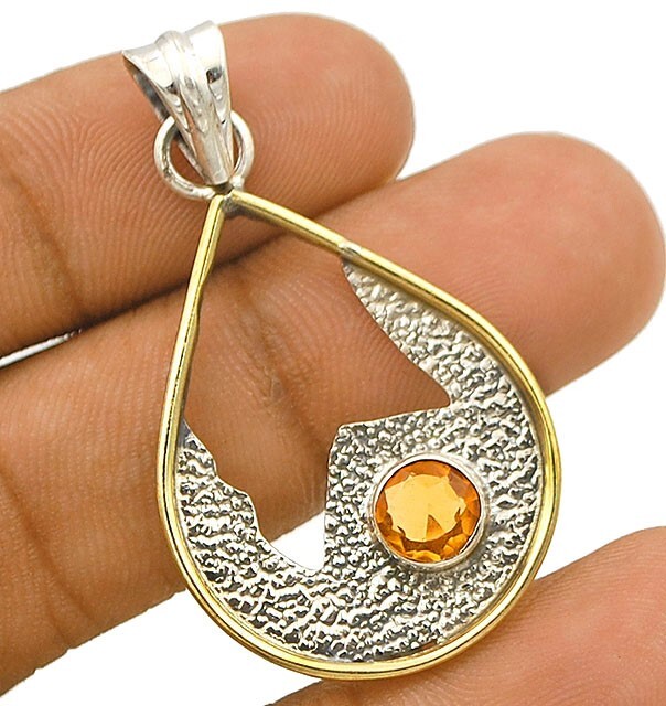 Two Tone Golden Citrine in 925 Sterling Silver Pendant