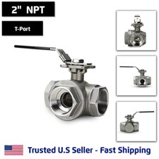 2" 3-Way T-Port Ball Valve, Stainless Steel, NPT Threaded, 1000PSI