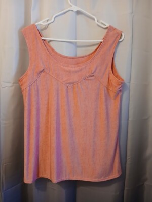 Nwt Scoop neck Tank Top Cami womens M Strawberry Pink stripe V-contrast Slinky