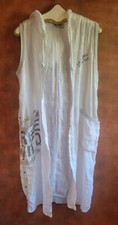Femme Fatale Italy 100% Linen White Kimono Hooded Sleeveless Jacket Cardigan M