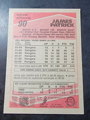 1989-90 O-Pee-Chee Hockey #90 James Patrick | eBay