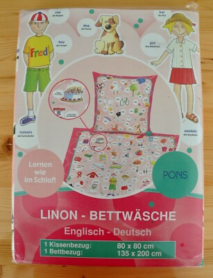 Kinder Bettwäsche Englisch-Deutsch Baumwolle 80x80