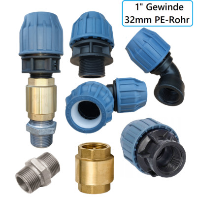 Anschlussset Tiefbrunnenpumpe m. 1'' - 32MM PE-Rohr Rückschlagventil Klemmfitting