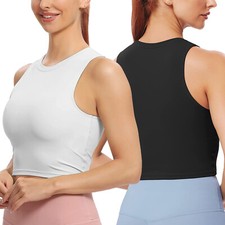 2 Packs Woman Sleeveless Cropped Tank Tops High Neck Racer Back Yoga Workout Top