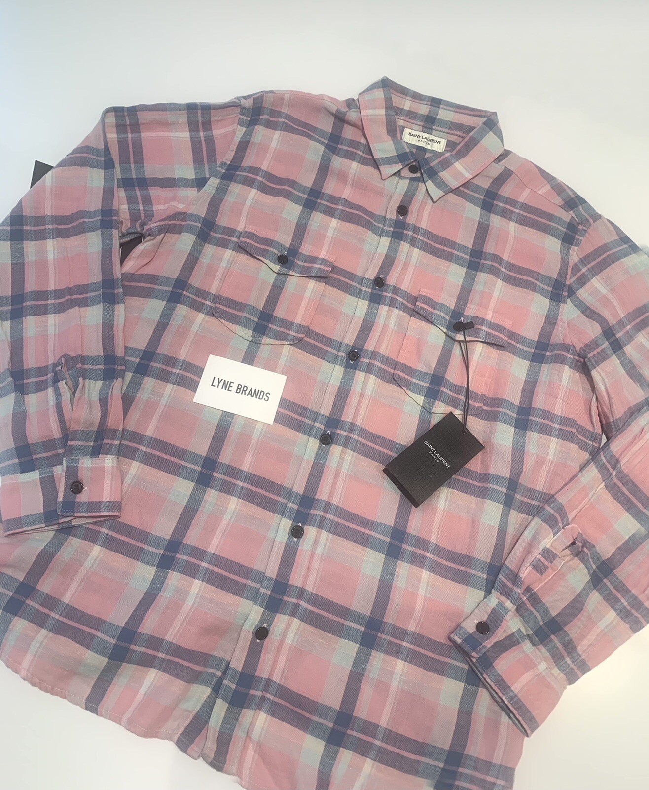 Saint Laurent Pastel Pink Check Oversized Western Shirt Size Medium RRP £420