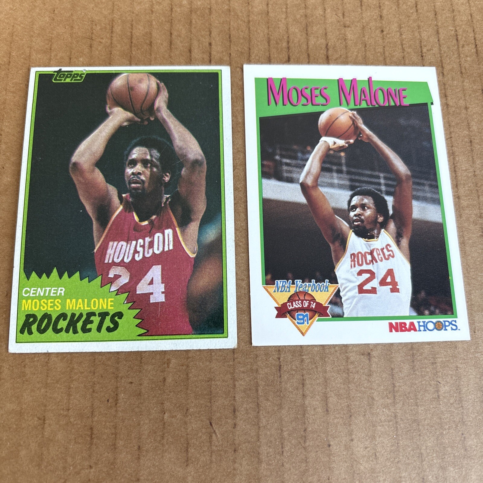 MOSES MALONE 1981 Topps #14 & 1991 Hoops Yearbook #323 Rockets Cards (q)